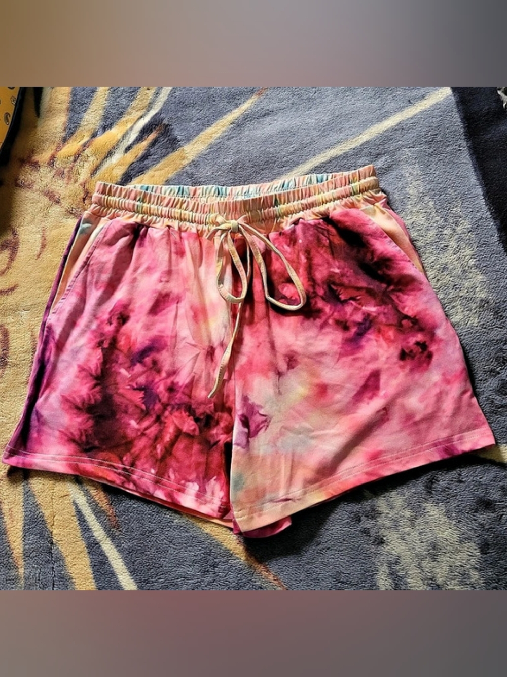 SHEIN-NWOT Tie-Dye Athletic Shorts in Pink & Burgundy.
